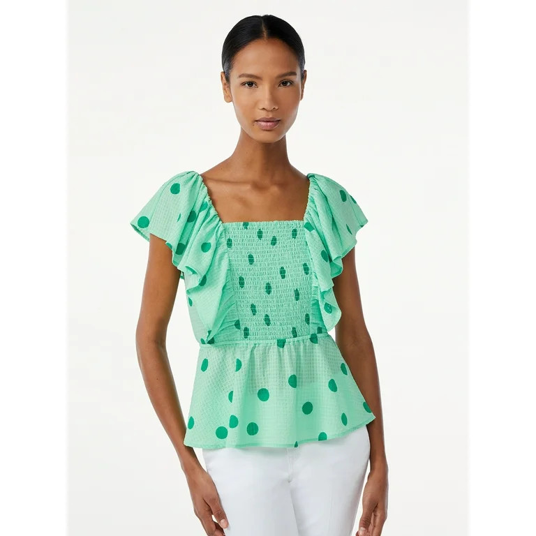Scoop Women's Peplum Top with Flutter Sleeves | Walmart (US)