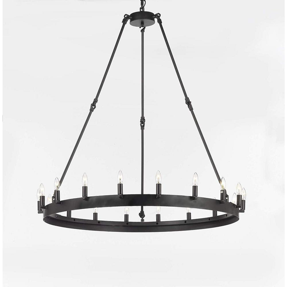 Harrison Lane Height 40 in. x Width 38 in. 18-Light Vintage Barn Metal Castile Dark Brown Industrial | The Home Depot