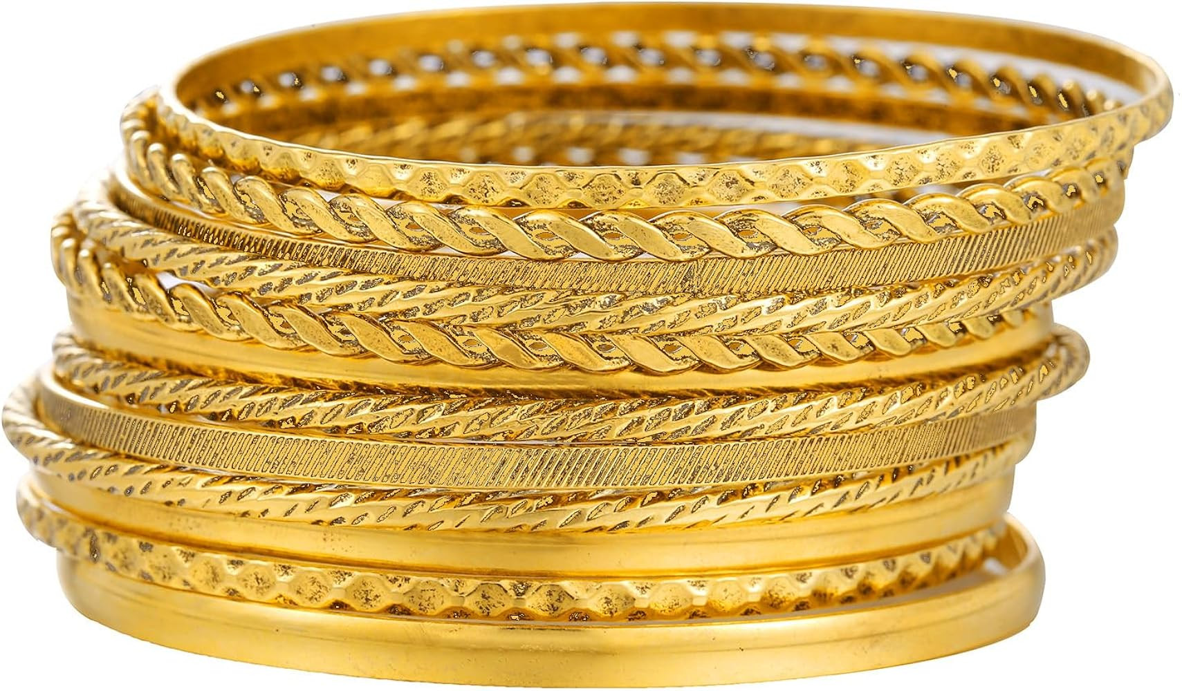 FUNOJOY 12Pcs Gold Bangle Bracelets for Women - Multi Layer Stackable Textured Bracelets Indian J... | Amazon (US)