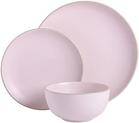 Gibson Home Rockaway Round Stoneware Dinnerware Set, Service for 4 (12pcs), Pink | Amazon (US)