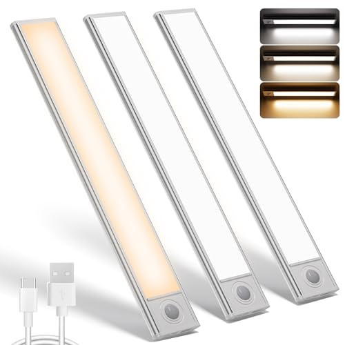PUMPKINS 30CM Under Cabinet Kitchen Lights, 3PCS 180 LED Motion Sensor Lights Indoor, 2500mAh Wireless Under Cupboard Unit Wardrobe Light USB Rechargeable, Stick On Magnetic Closet Light | Amazon (UK)