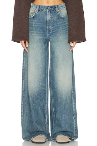 GRLFRND Luna Mid Rise Baggy Wide Leg Jeans in Denim-Medium | FWRD 