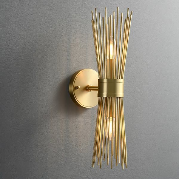 Jella Modern 2-Light Brass Wall Sconce In Wheat-Straw Lampshade | Homary
