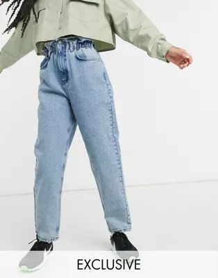 Reclaimed Vintage inspired The '96 mom jeans with gathered high waist in vintage blue wash | ASOS (Global)