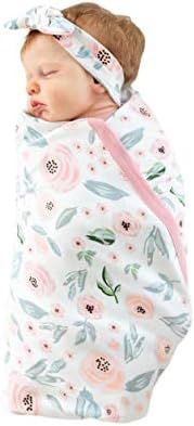 Baby Be Mine Newborn Baby Swaddle Blanket with Matching Knotted Hat or Headband (Ivy) | Amazon (US)