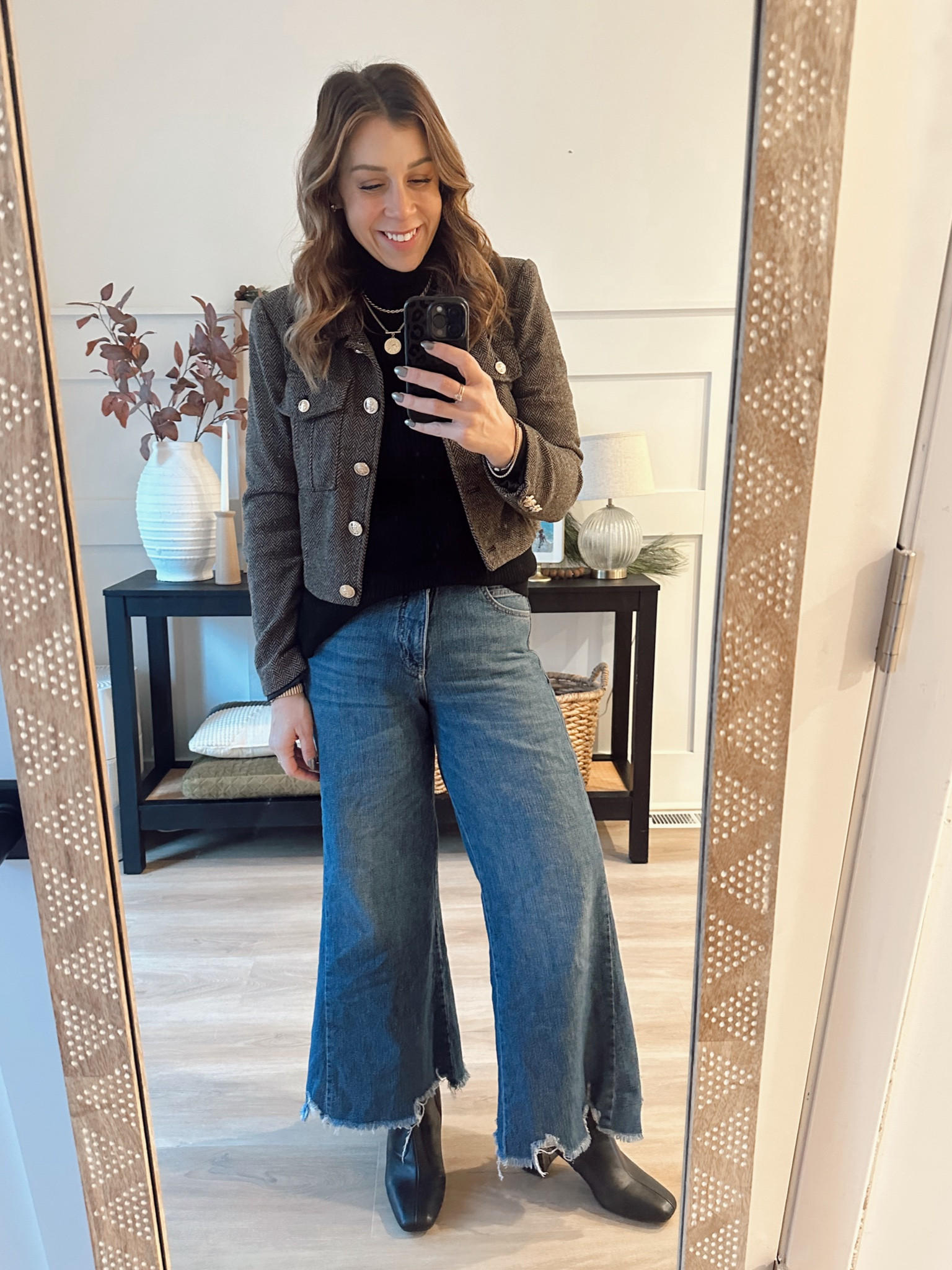 My house is {almost} put together so I wanted to match. 
Jacket: M linked similar 
Jeans: 29 
Turtleneck: L 

#LTKHoliday #LTKFindsUnder50 #LTKStyleTip