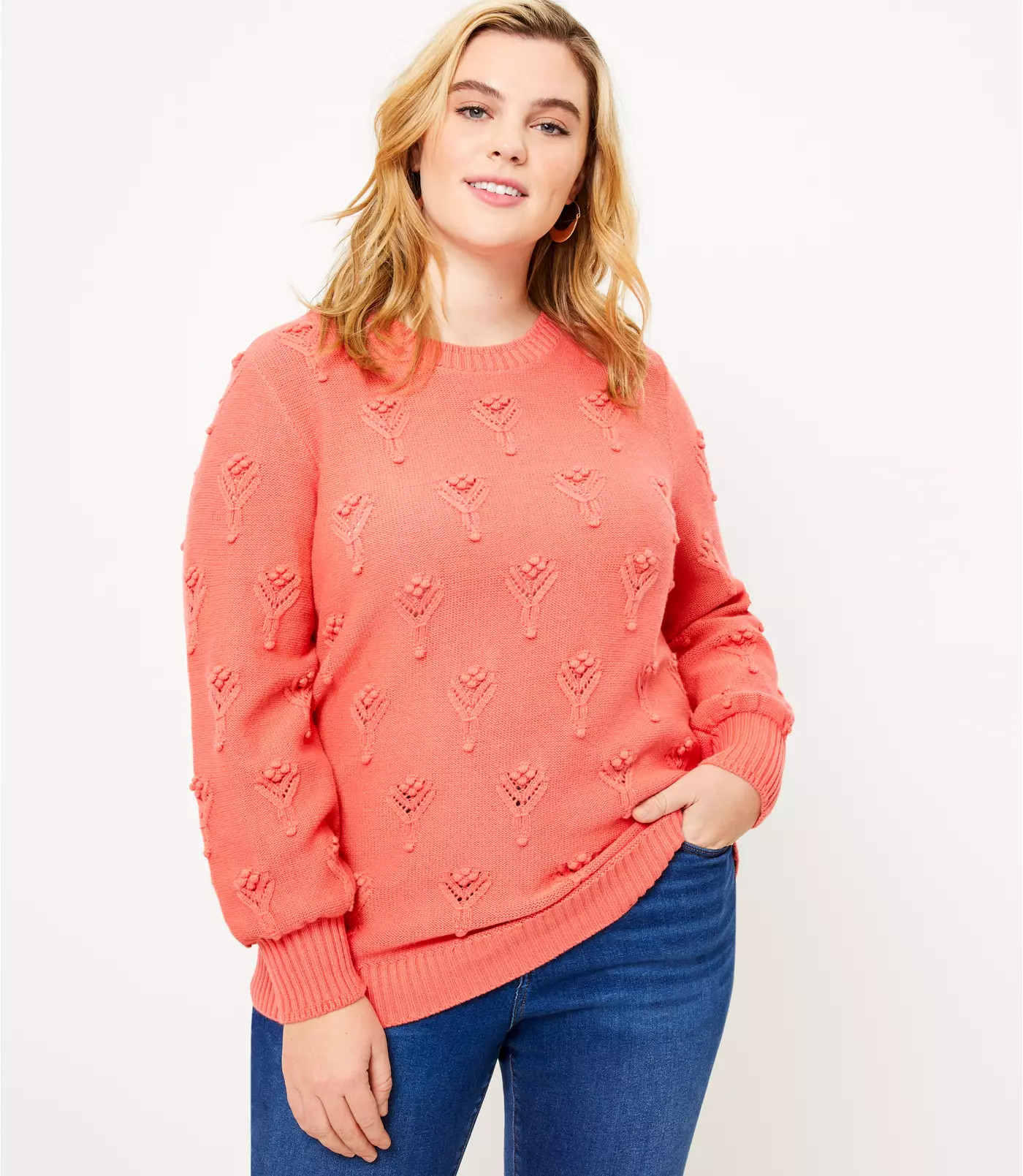 LOFT Plus Bobble Pointelle Sweater | LOFT | LOFT