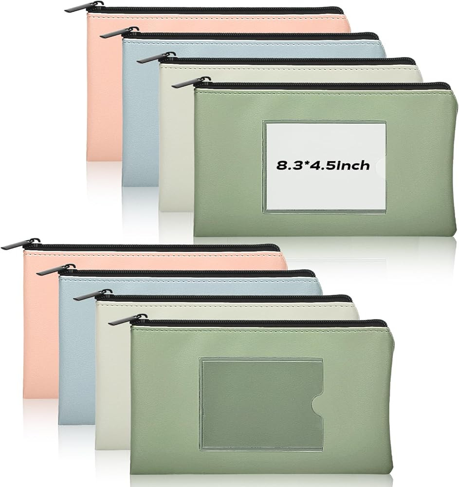 8 Pack Money Bags With Zipper 8.3x4.5 inch Leather Bags Wallet Pouches with Label Green Cash Enve... | Amazon (US)