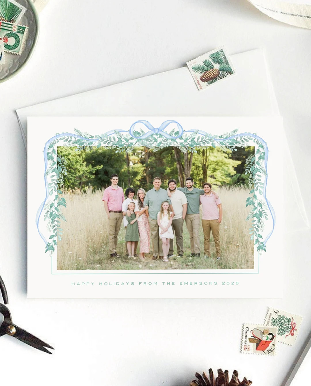 Blue Chinoiserie Christmas Card Blue Floral Holiday Card - Etsy | Etsy (US)