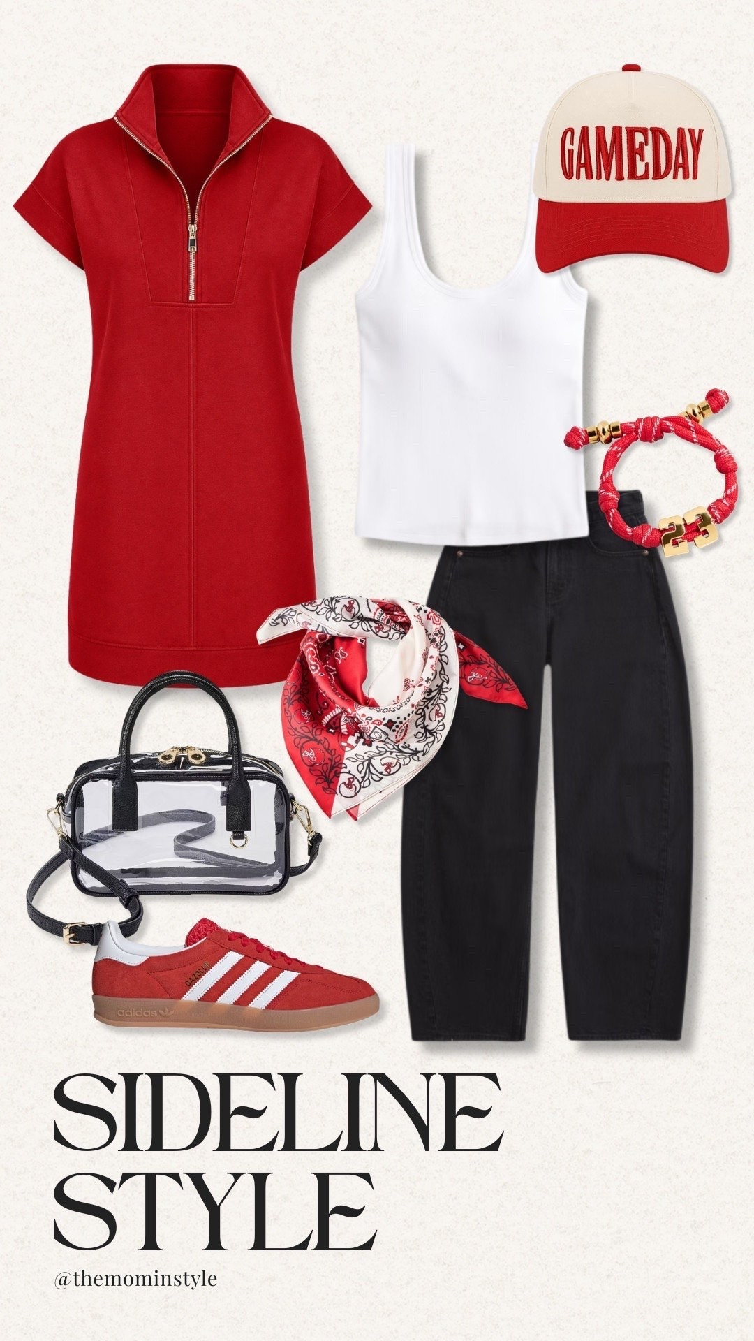 Red, white & black is always a winning combination. ❤️ This sideline style edit has everything from a sporty quarter-zip dress and Gameday hat to classic sneakers, a bandana, and an easy tank-and-denim combo for cheering on your team.

gameday outfits, college football style, sideline style, football game outfits, red white and black outfit, gameday fashion, tailgate outfit, sporty style, casual game day outfit, women’s gameday fashion, TheMomInStyle 

 #LTKootd #LTKSeasonal #LTKOver40