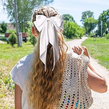 SUSULU Hair Bow for Women Girls,Big White Bows for Hair,Satin Black Hair Bow Clips Barrettes,2pc ... | Amazon (US)