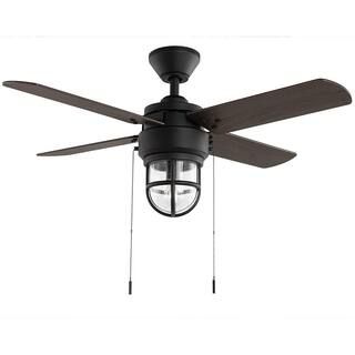 Hampton Bay Cedar Lake 44 in. Indoor/Outdoor LED Matte Black Damp Rated Downrod Ceiling Fan with ... | The Home Depot