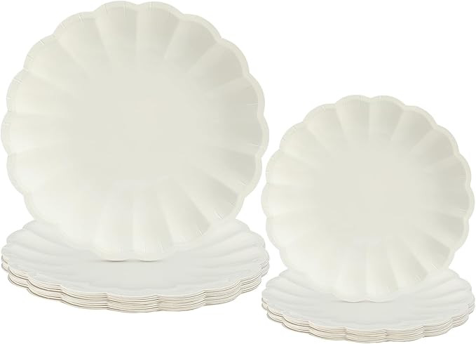 30 Pcs Cream Scalloped Paper Plates 9.5 Inch and 7.5 Inch Shell Edge Disposable Dinner Plates for... | Amazon (US)