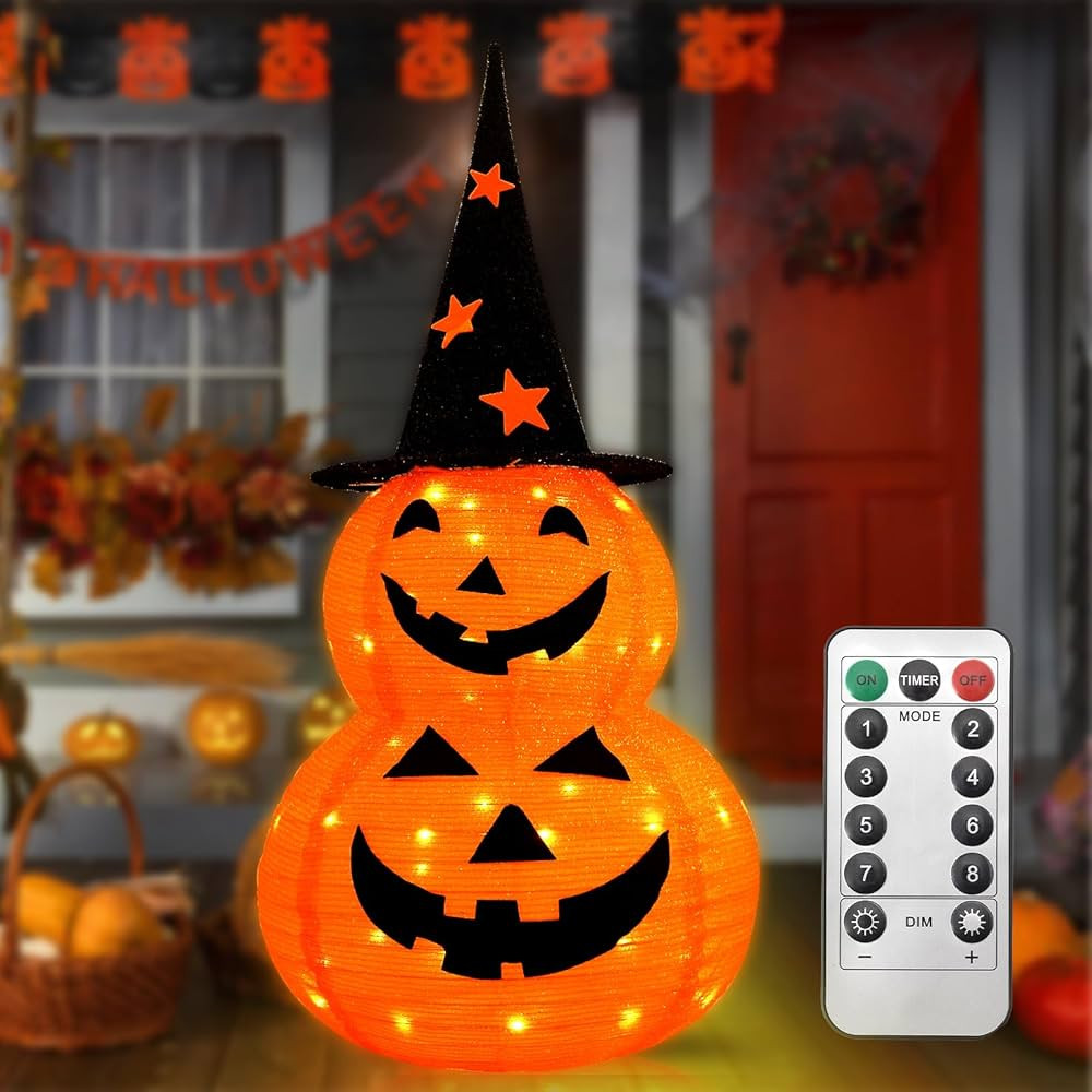 Halloween Pumpkin Decorations Collapsible Remote Control Pumpkin Lights 50 LEDS 8 Modes Jack o'La... | Amazon (US)