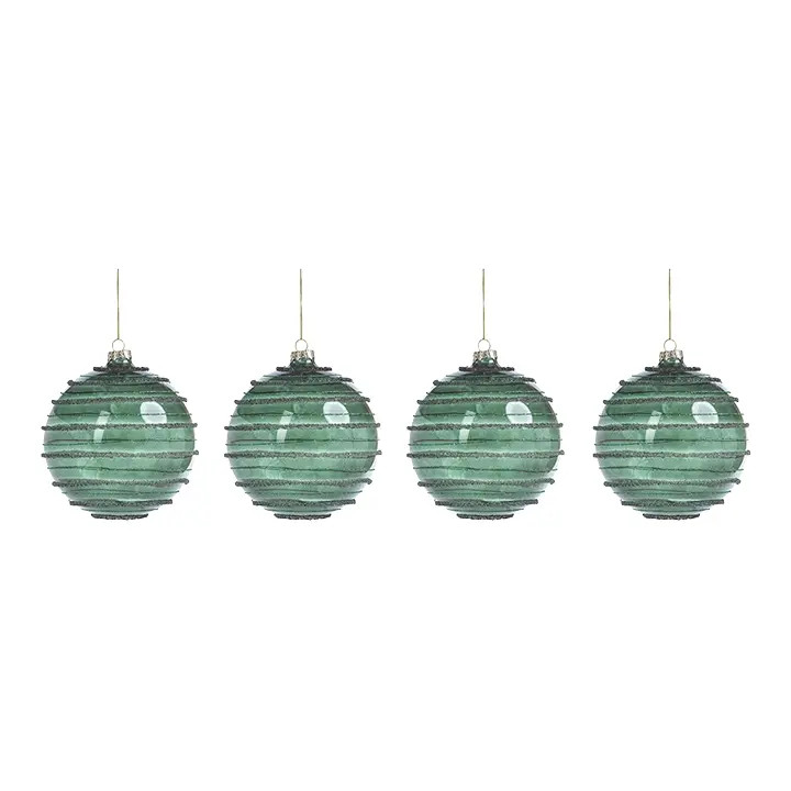 Striped Green Christmas Ball Ornaments, Set of 4 | Chairish