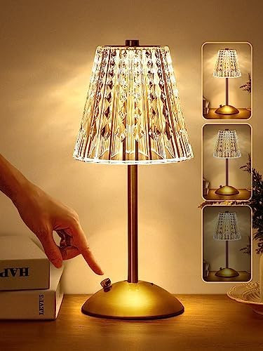 Valentines Gifts, Cordless Lamp, Crystal+Dimmable+3 Colors Rechargeable Lamp, Touch+2000mAh Batte... | Amazon (US)