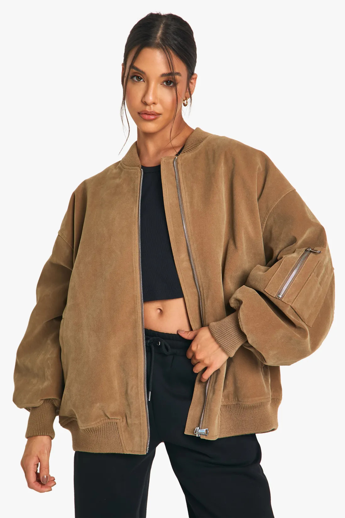 Vintage Suede Look Oversized Bomber Jacket | Boohoo.com (UK & IE)