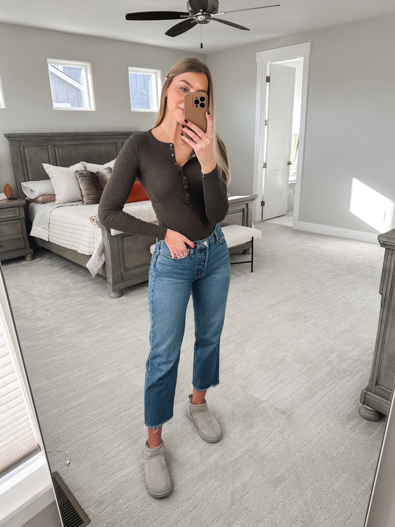 Henley long sleeve - on sale, straight leg denim, mini uggs

#LTKSeasonal