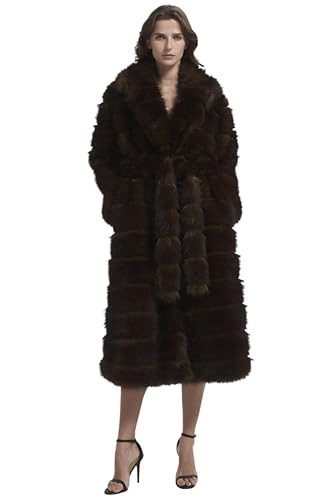 Tngan Women Faux Sable Fur Coat Fluffy Lapel Shawl Open Front Outfit Long Sleeve Detachable Belt Overcoat with Pockets Coffee S | Amazon (US)