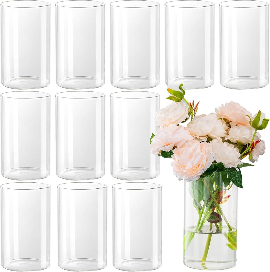 12pcs Glass Cylinder Vases for Centerpieces - 6 Inch Tall Flower Vase for Wedding Decorations, Cl... | Amazon (US)
