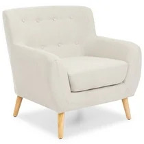 Best Choice Products Mid-Century Modern Linen Upholstered Button Tufted Accent Chair - Light Gray | Walmart (US)