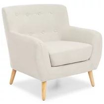 Best Choice Products Mid-Century Modern Linen Upholstered Button Tufted Accent Chair - Light Gray | Walmart (US)