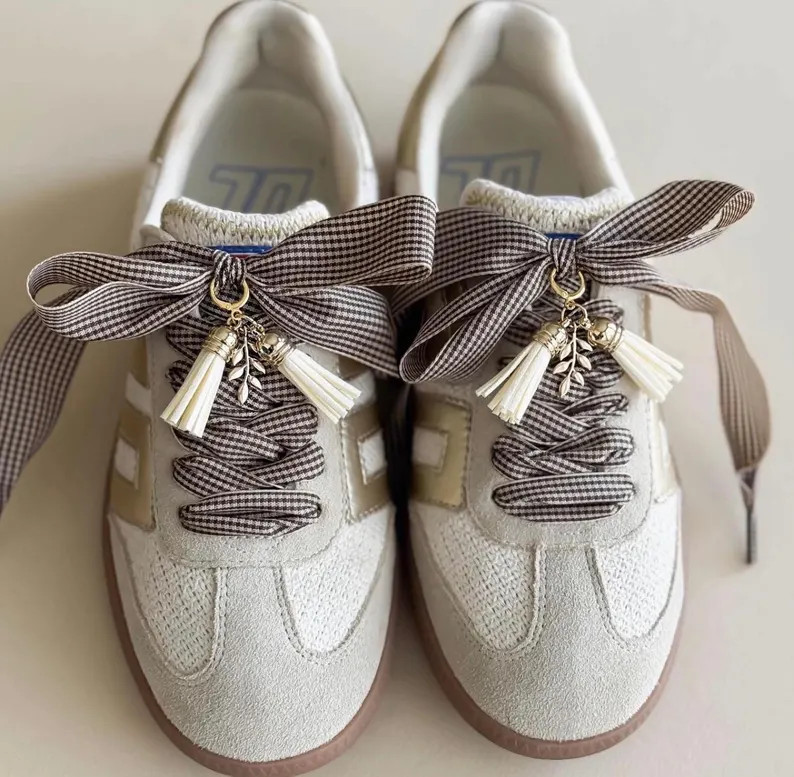 Brown Gingham Shoe Lace Tassle Charms - Etsy | Etsy (Global)