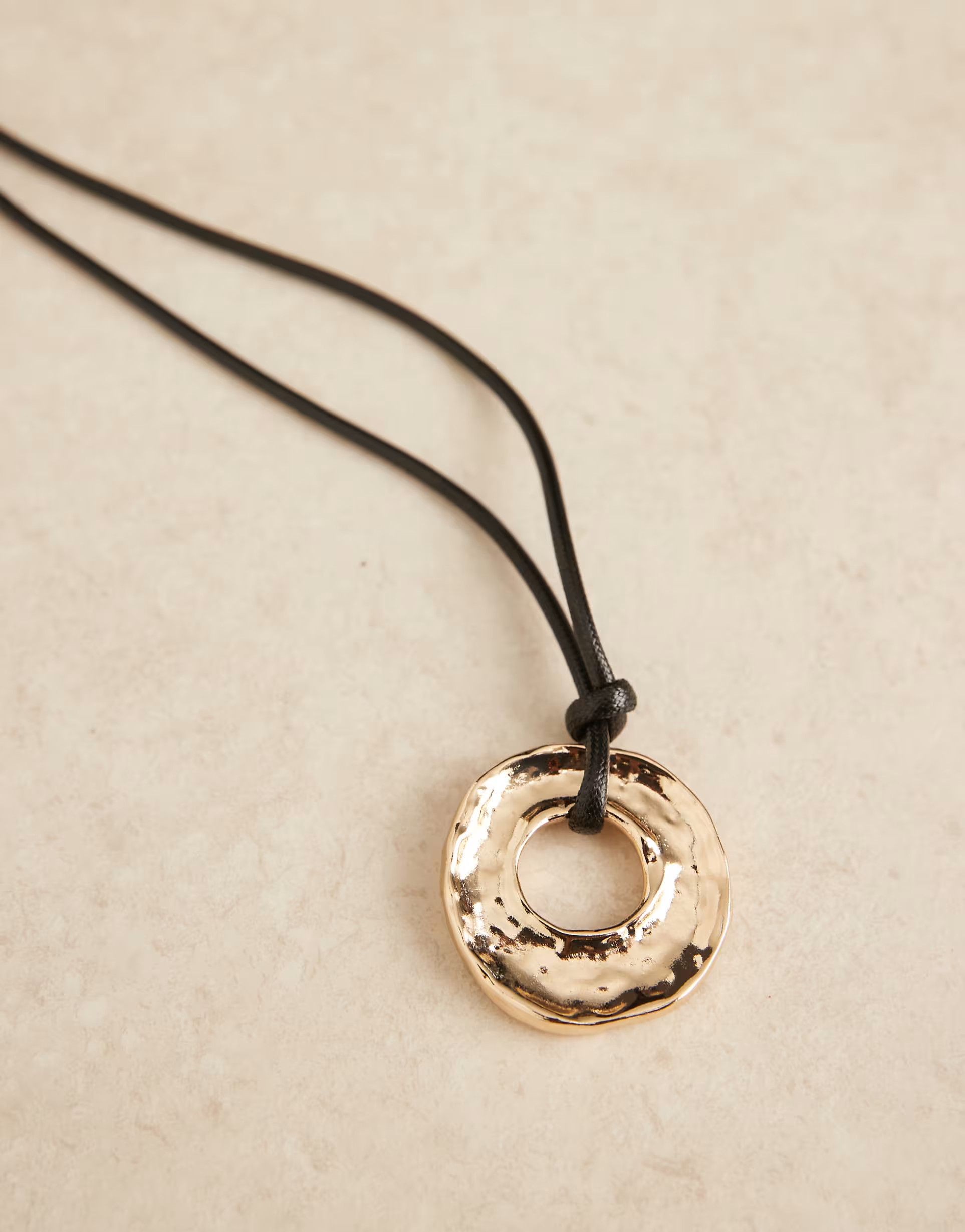 ASOS DESIGN cord necklace with oversized ring pendant in gold tone | ASOS (Global)