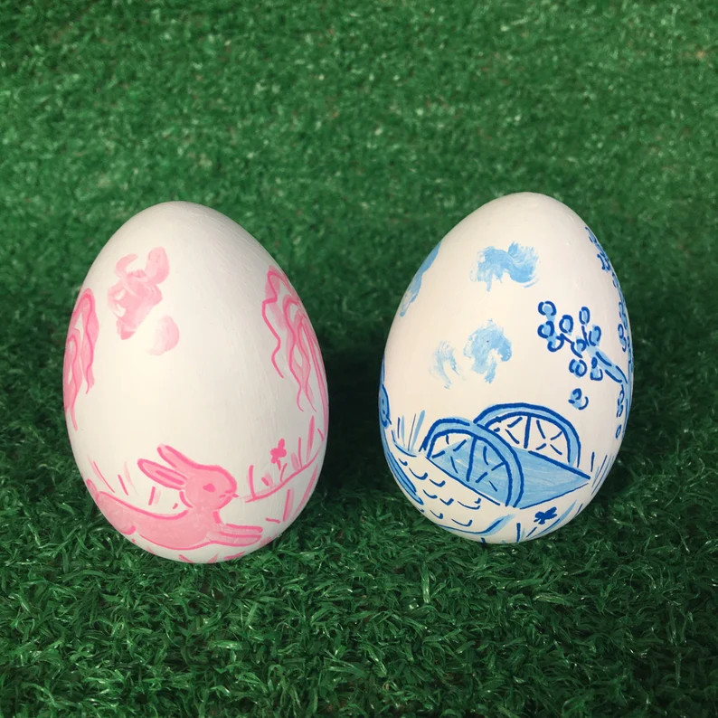 Chinoiserie Easter egg with bunny - blue and white egg with bunny - bunny Easter egg with bridge ... | Etsy (US)