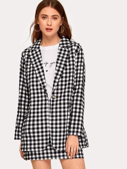 Single Button Gingham Blazer & Skirt
   
    SKU: swtwop00191017079
         
        79 Reviews
... | ROMWE