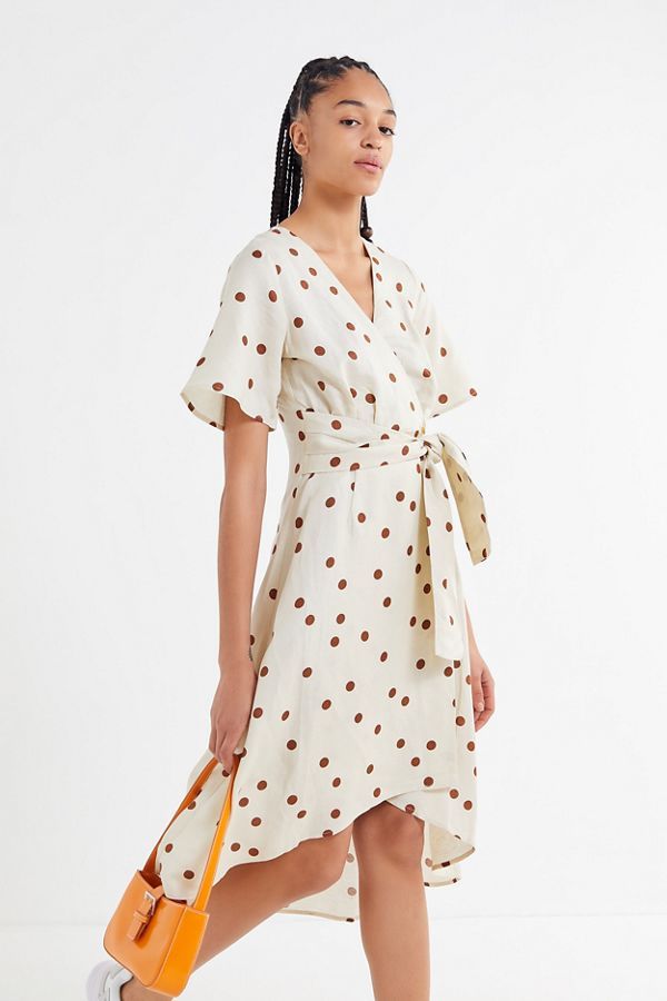 Moon River Polka Dot Asymmetrical Wrap Dress | Urban Outfitters (US and RoW)