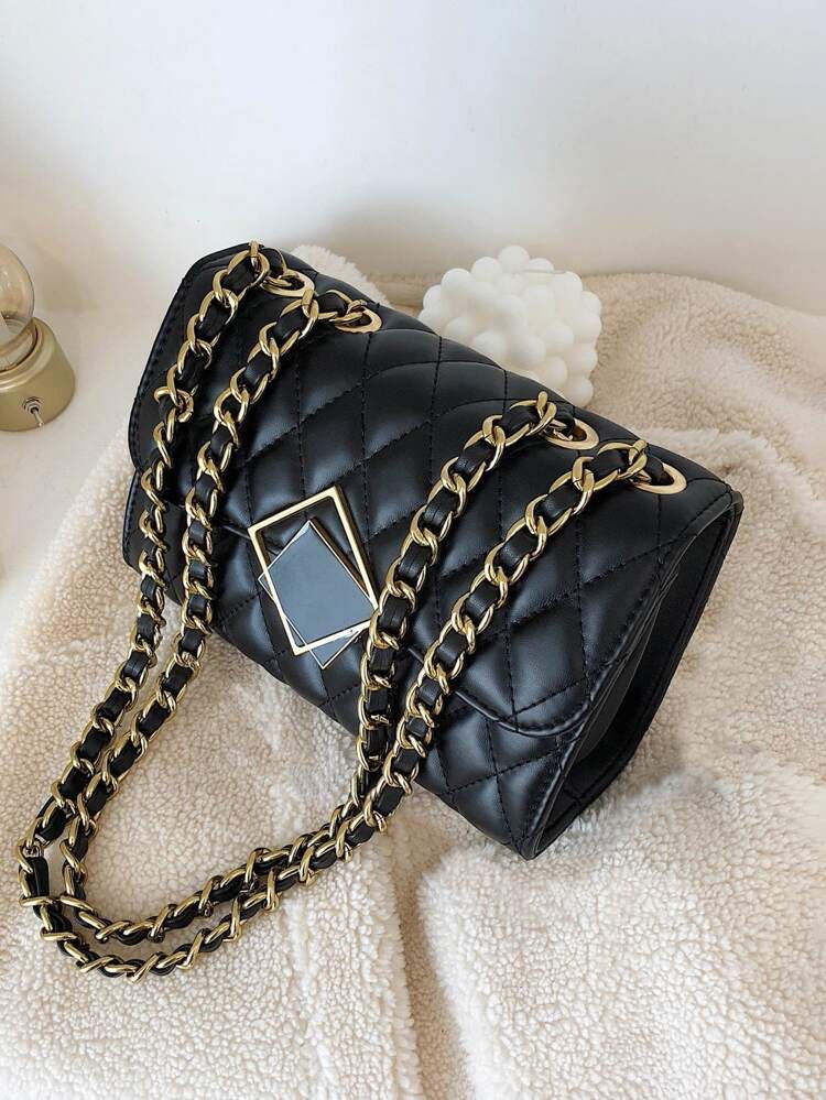 Quilted Embossed Metallic Decor Chain Bag | SHEIN