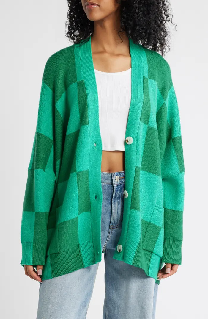 Love You Checkerboard Oversize Cardigan | Nordstrom