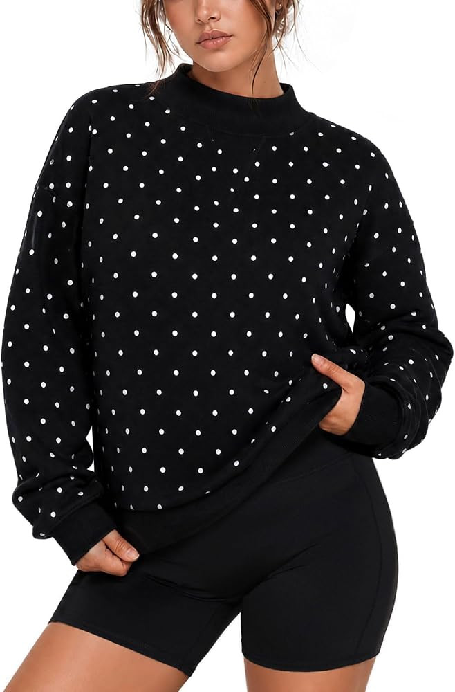 SUUKSESS Women Cotton Mock Neck Sweatshirts Oversized Long Sleeve Pullover | Amazon (US)
