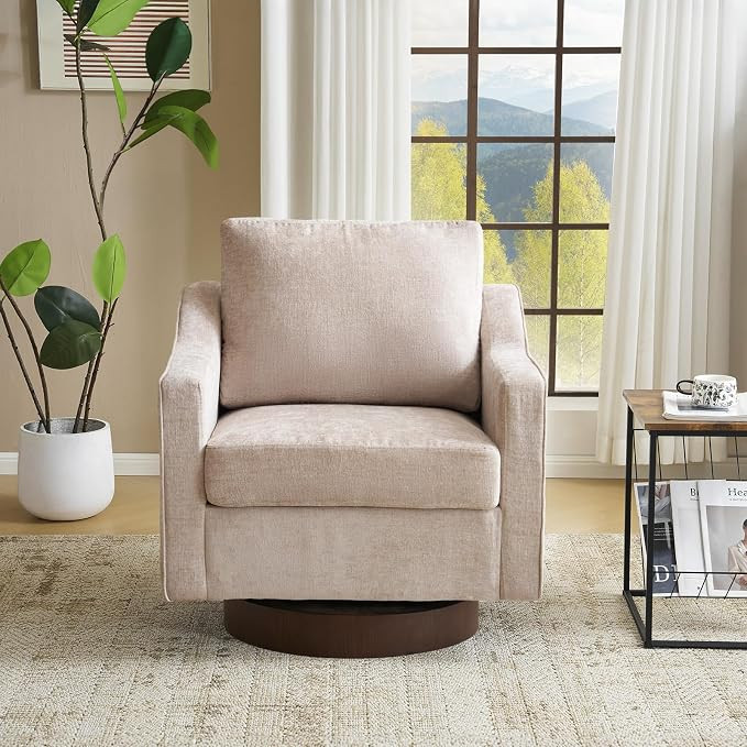 VINGLI Mid-Century Modern Swivel Accent Chair, 360°Upholstered Armchair, Home Sofa with Track Ar... | Amazon (US)