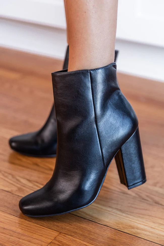 Sadie Black Round Toe Heel Booties | Pink Lily