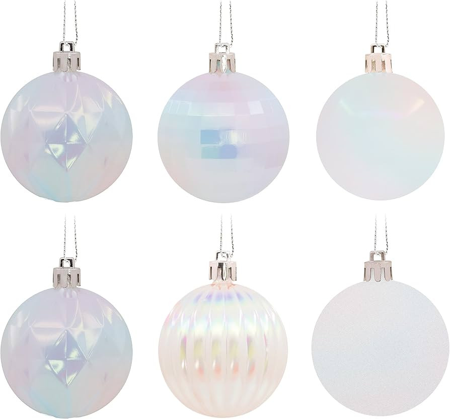 Hallmark Iridescent White Shatterproof Christmas Ornaments Set, 24-Piece | Amazon (US)