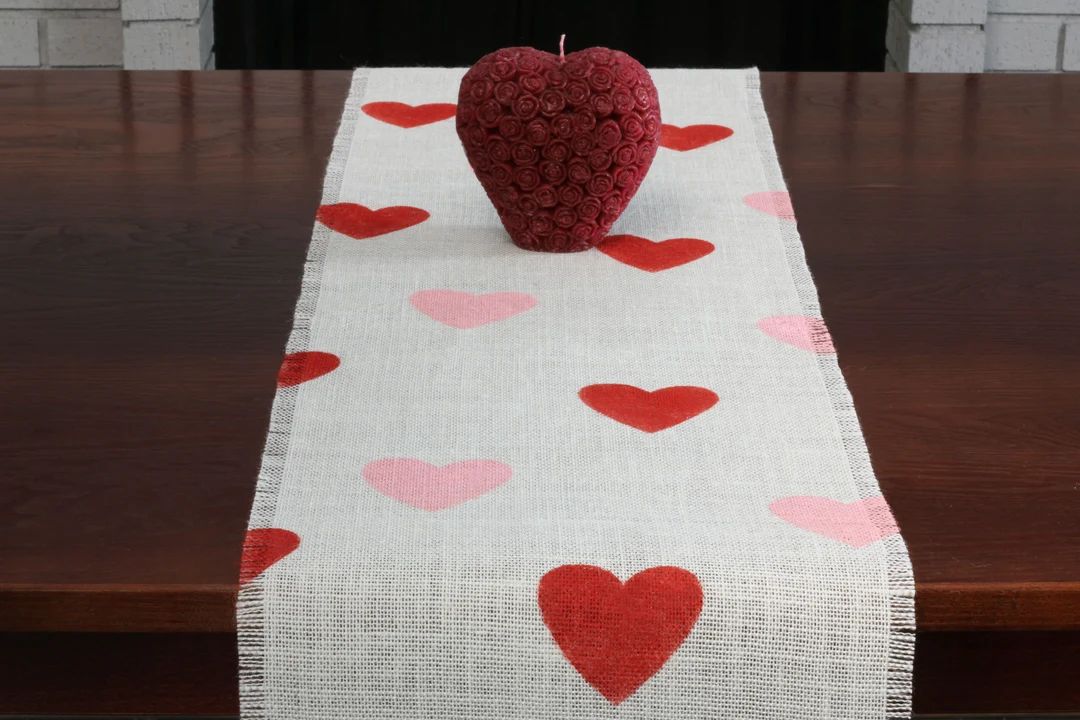 Valentine's Burlap Table Runner, Valentine's Day Red and Pink Heart Runner, Valentine's Day Runne... | Etsy (US)