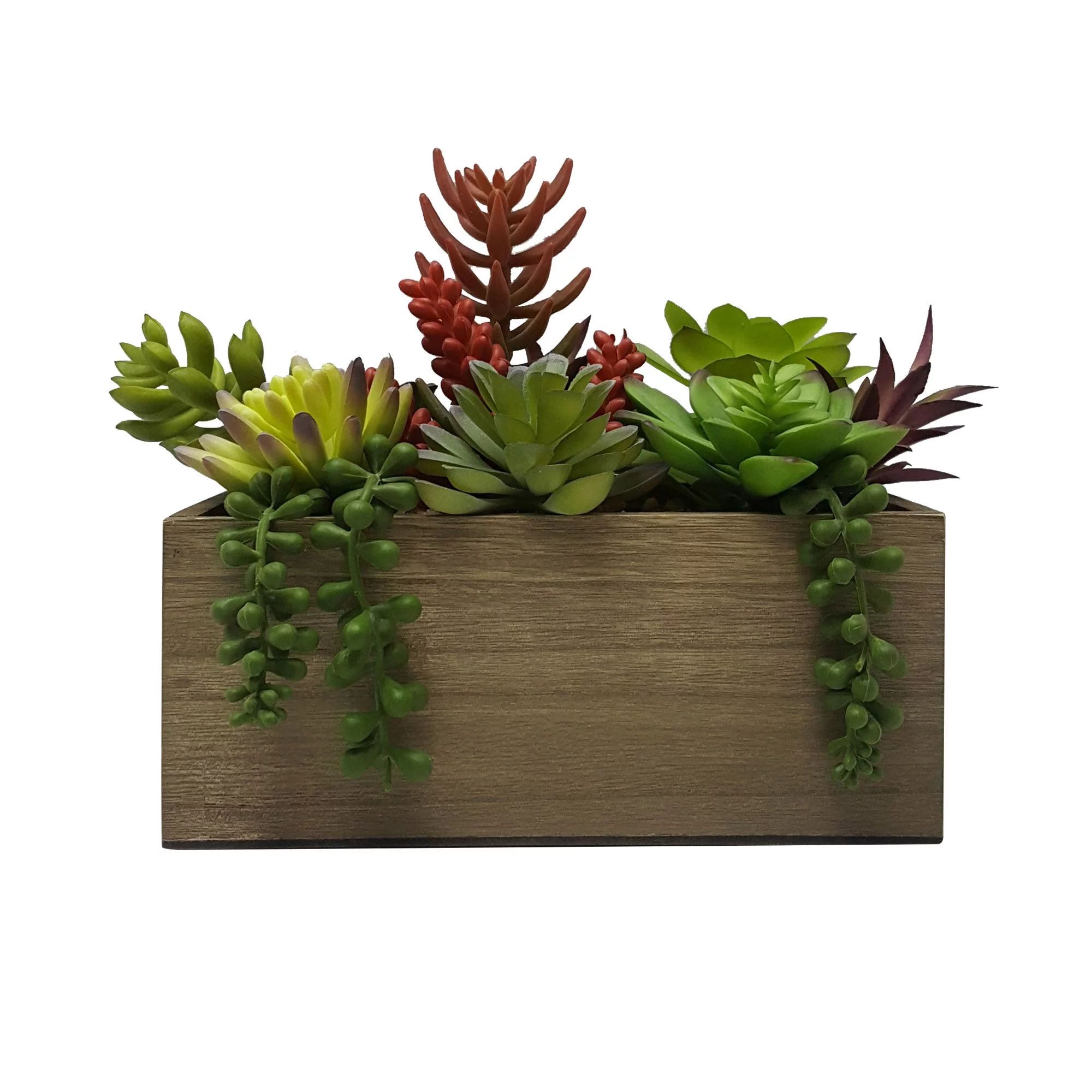 Better Homes & Gardens 7.5" Artificial Mixed Succulent Plants in Brown Wood Box | Walmart (US)