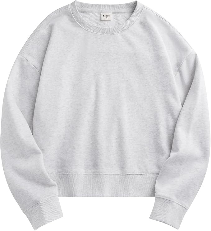 Stelle Cropped Sweatshirts for Women Cotton Long Sleeve Crop Tops Crewneck Pullover Oversized Swe... | Amazon (US)