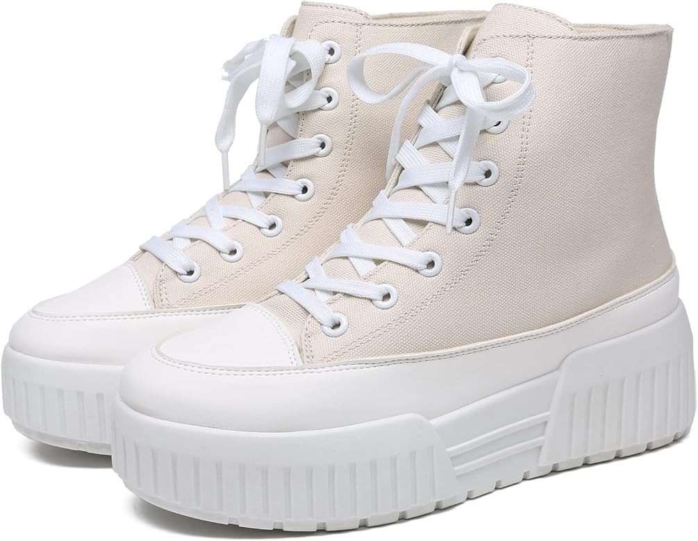 Cheermore Womens Platform High Top Sneakers Lace Up Canvas Shoes Fashion Comfortable Casual Walking  | Amazon (US)