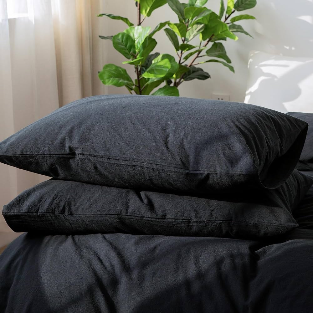 MooMee Bedding Pillowcases Pack of 2 100% Washed Cotton Linen Like Textured Breathable Durable So... | Amazon (US)