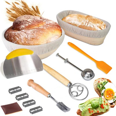 Bread Proofing Baskets, 9 Inch Round & 10 Inch Oval Sourdough Baking Basket, Complete Set For Bread Making—Bread Lame, Danish Whisk, Dough Scrapers, F | Wayfair Professional