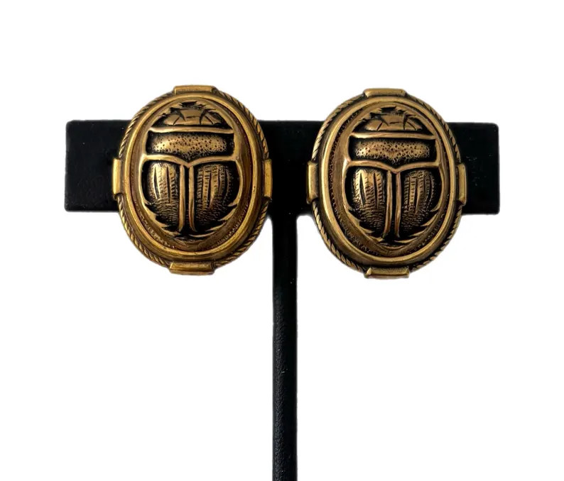 Vintage Antique Gold Tone BEETLE SCARAB Clip On Statement Earrings | Etsy (Global)