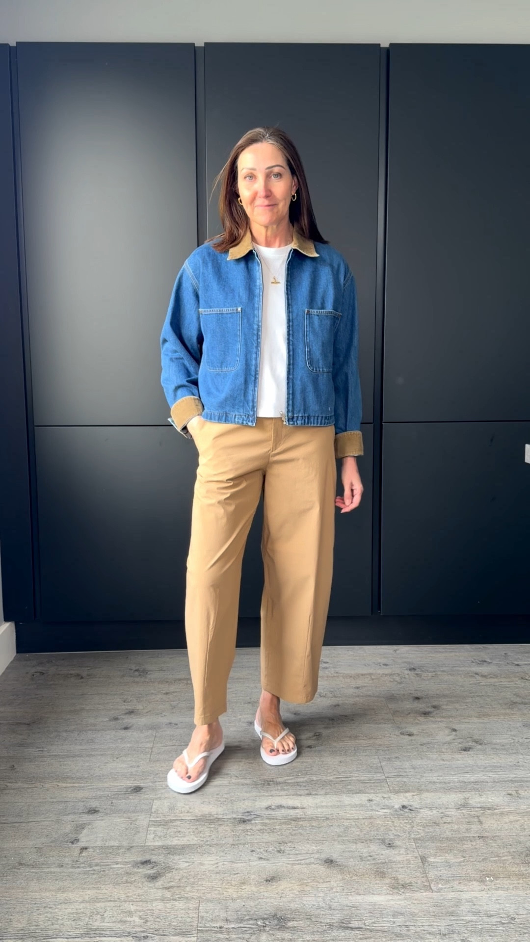 Welcome to my series of  7 days of spring/summer looks! I’ll be showing you easy, wearable ways to negotiate this transitional period of the year with high street outfits that are wearable, comfy and stylish. 
These cotton curve trousers are the latest from Uniqlo and go perfectly with this zipped denim jacket. The boxy tee on repeat and some cheap and cheerful flip flops. I wear M trousers and a large jacket.

#LTKspring #LTKstyletip #LTKuk