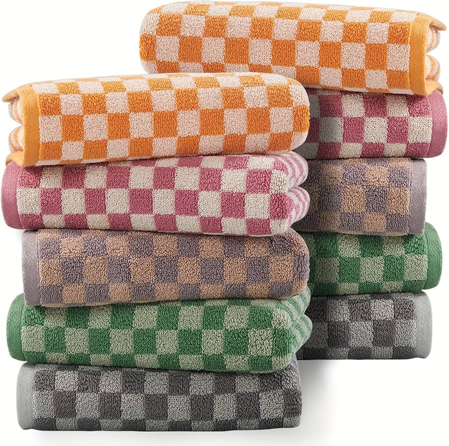 10Pcs Hand Towels Checkered - Cotton Towels for Bathroom Kitchen Guest, Retro Cute Hand Towel Set... | Amazon (US)