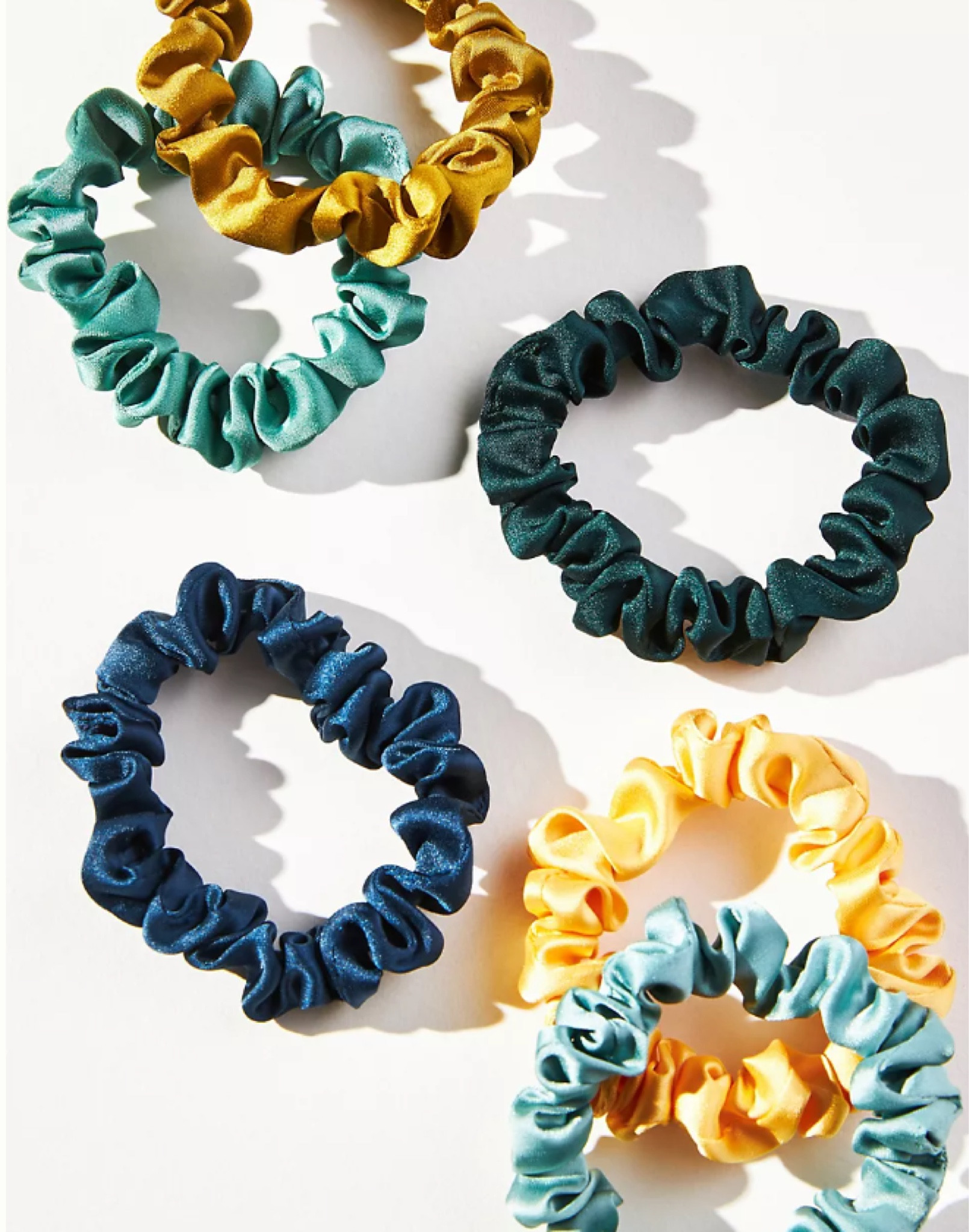 Satin hair ties (set of 6) in ‘dark turquoise’ from Anthropologie house of colour / Autumn 

Kingfisher / peacock / Amber / old gold / marine navy

#LTKstyletip #LTKGiftGuide