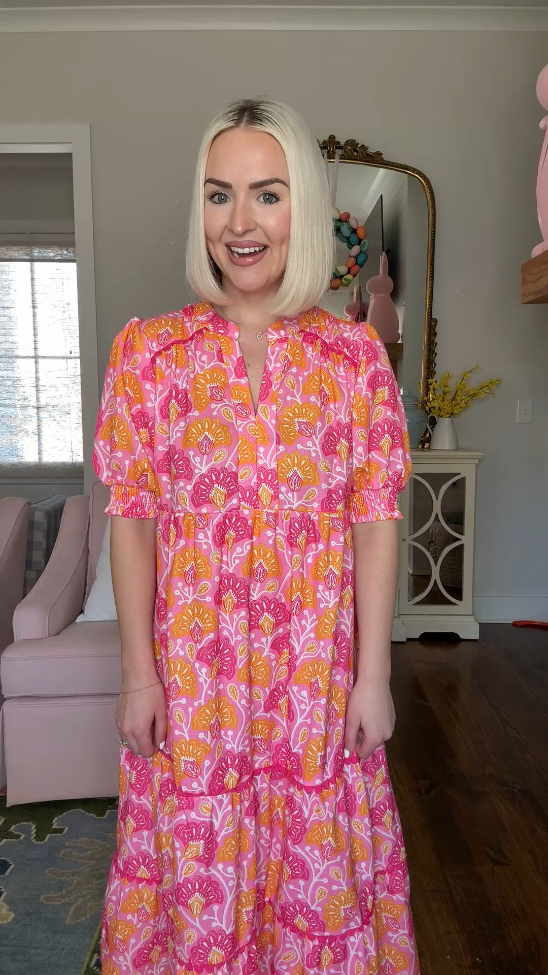 15% off with KELSIE15
Pink and orange midi dress / Easter dress / spring midi dress
Size: smalll