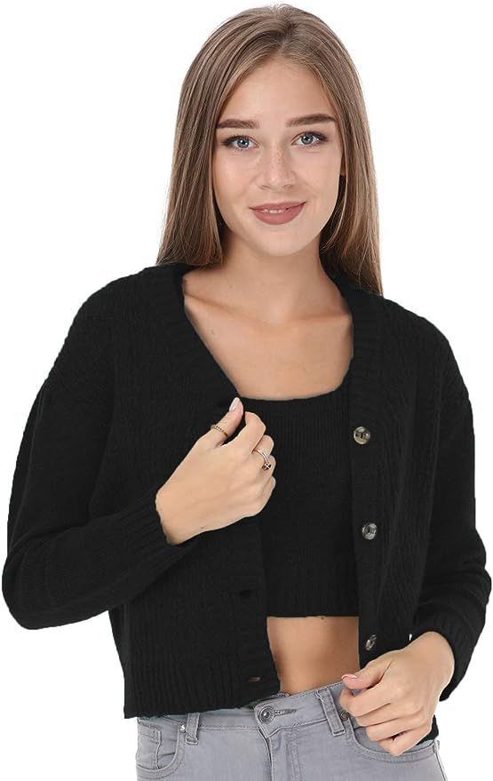 beneliza Womens Cardigans, Cardigan Sweater Crop Top Button Down Two Piece Set | Amazon (US)