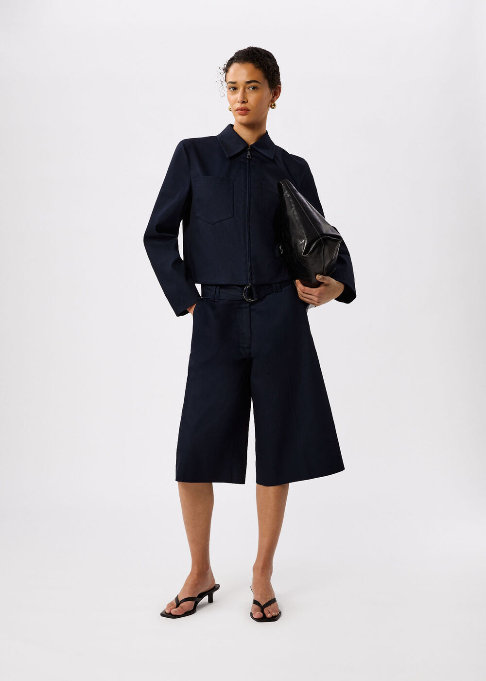 Navy Compact Cotton Bermuda Short | WHISTLES | Whistles UK | | Whistles